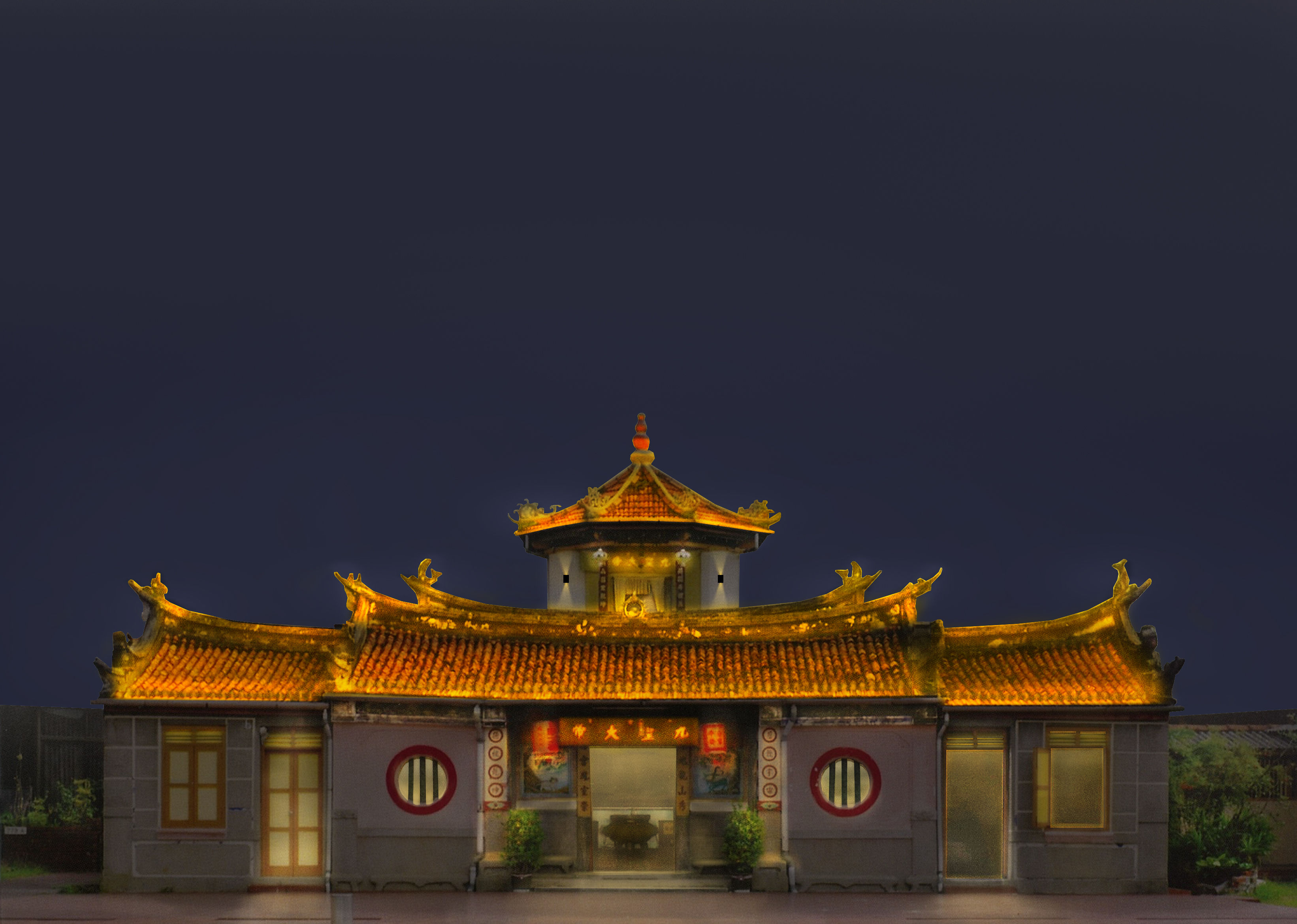 Temple facade lighting